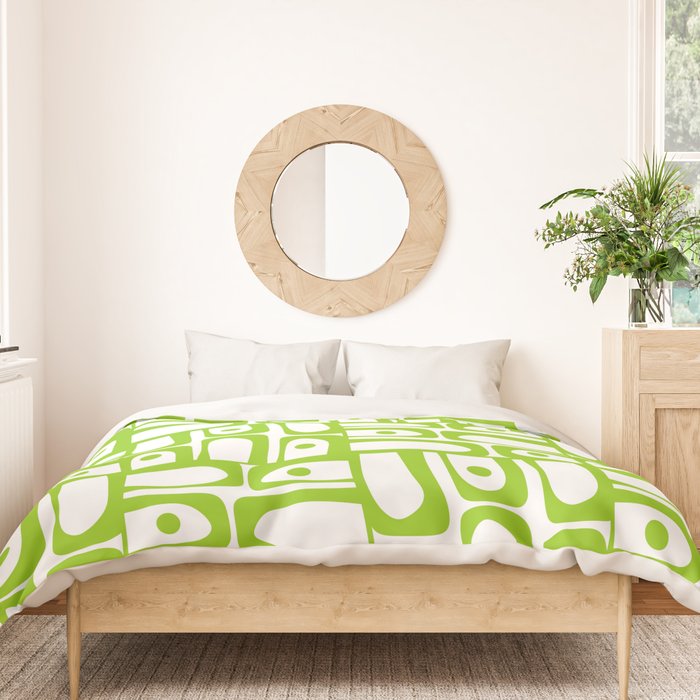 Mid Century Modern Abstract Lime Green and White Piquet Multi Pattern Duvet Cover Gallery Image 3