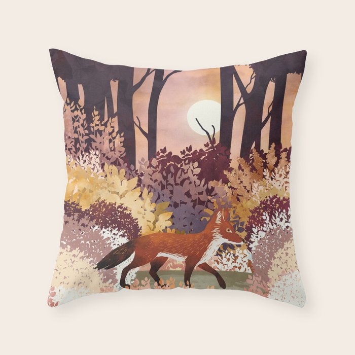 Autumn Fox Forest Throw Pillow Gallery Image 6