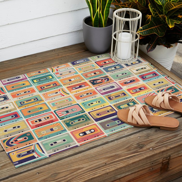 Retro 90s Mixtapes Outdoor Rug Gallery Image 2