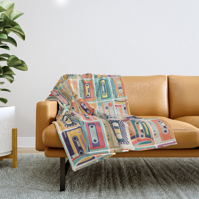 Retro 90s Mixtapes Throw Blanket Gallery Image 1