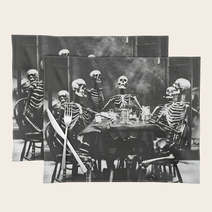 Six Skeletons Smoking vintage black and white photograph / photography poster Placemat Gallery Image 1