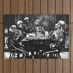 Six Skeletons Smoking vintage black and white photograph / photography poster Outdoor Rug Gallery Image 1