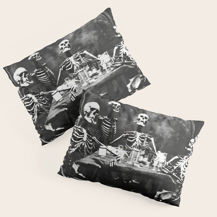 Six Skeletons Smoking vintage black and white photograph / photography poster Pillow Sham Gallery Image 3