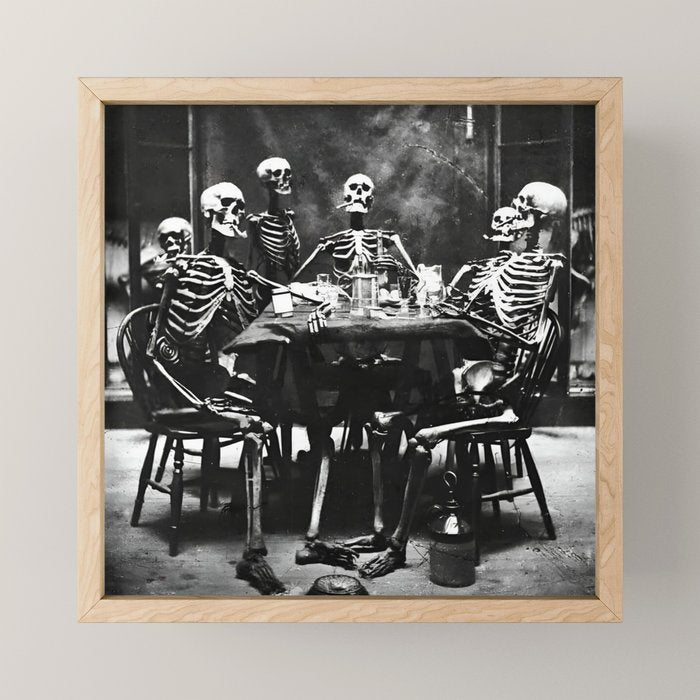 Six Skeletons Smoking vintage black and white photograph / photography poster Mini Art Print Gallery Image 1