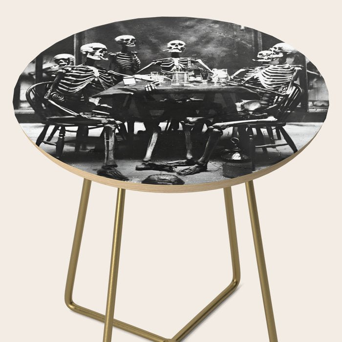 Six Skeletons Smoking vintage black and white photograph / photography poster Side Table Gallery Image 2