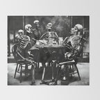 Six Skeletons Smoking vintage black and white photograph / photography poster Throw Blanket Gallery Image 2