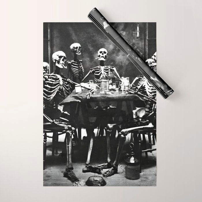 Six Skeletons Smoking vintage black and white photograph / photography poster Wrapping Paper Gallery Image 1