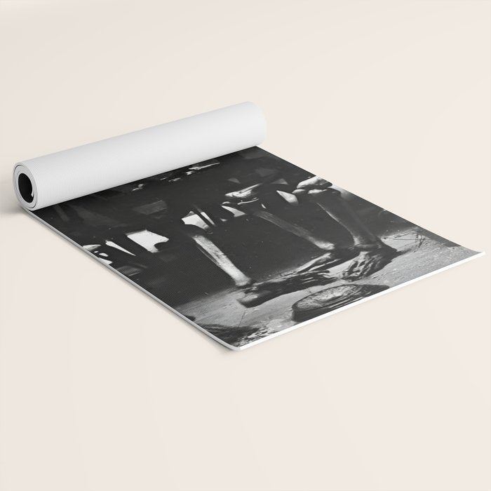 Six Skeletons Smoking vintage black and white photograph / photography poster Yoga Mat Gallery Image 2