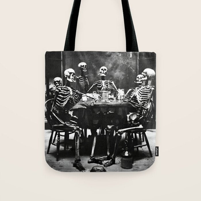 Six Skeletons Smoking vintage black and white photograph / photography poster Tote Bag Gallery Image 1
