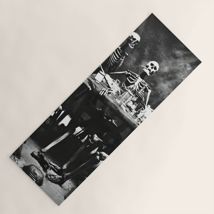 Six Skeletons Smoking vintage black and white photograph / photography poster Yoga Mat Gallery Image 1