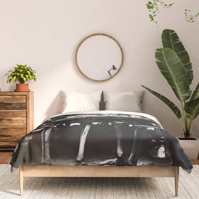 Six Skeletons Smoking vintage black and white photograph / photography poster Comforter Gallery Image 3