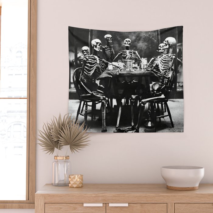 Six Skeletons Smoking vintage black and white photograph / photography poster Wall Tapestry Gallery Image 2