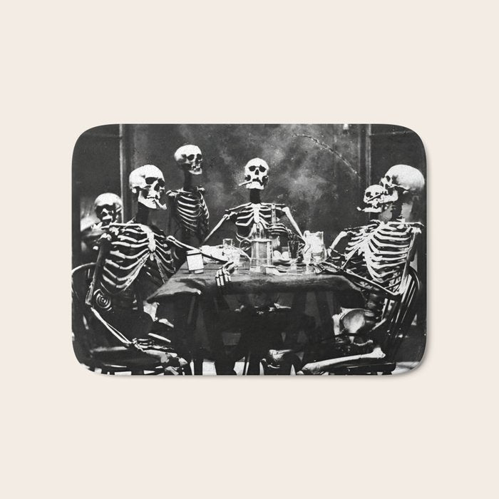 Six Skeletons Smoking vintage black and white photograph / photography poster Bath Mat Gallery Image 1