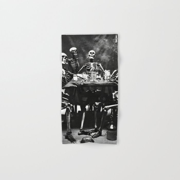 Six Skeletons Smoking vintage black and white photograph / photography poster Bath Towel Gallery Image 1