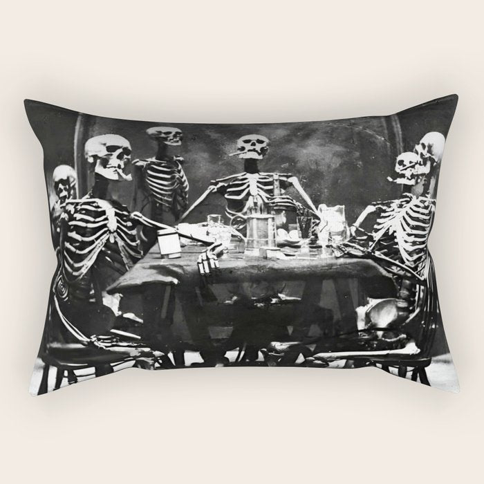 Six Skeletons Smoking vintage black and white photograph / photography poster Rectangular Pillow Gallery Image 1