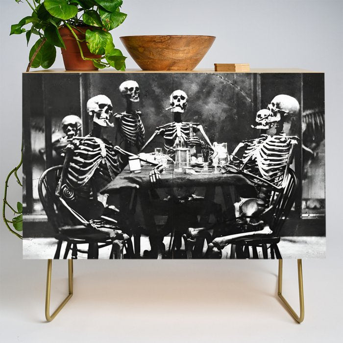 Six Skeletons Smoking vintage black and white photograph / photography poster Credenza Gallery Image 1