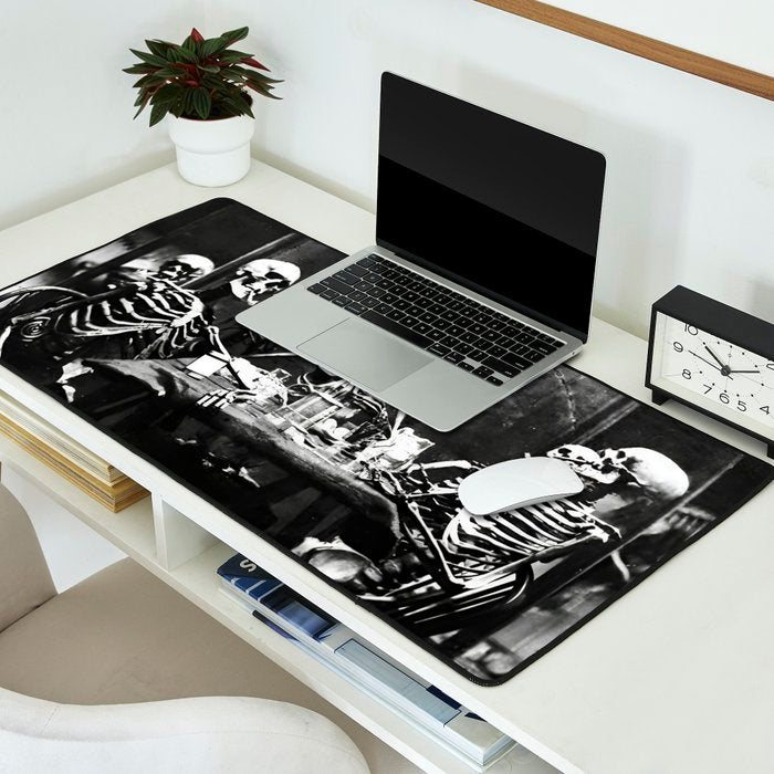 Six Skeletons Smoking vintage black and white photograph / photography poster Desk Mat Gallery Image 2