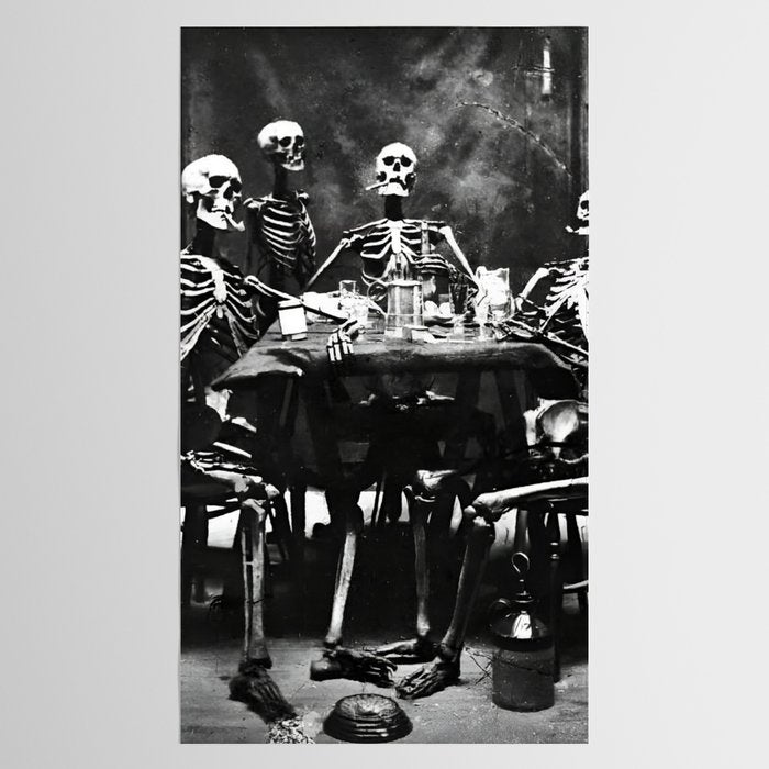 Six Skeletons Smoking vintage black and white photograph / photography poster Tablecloth Gallery Image 2
