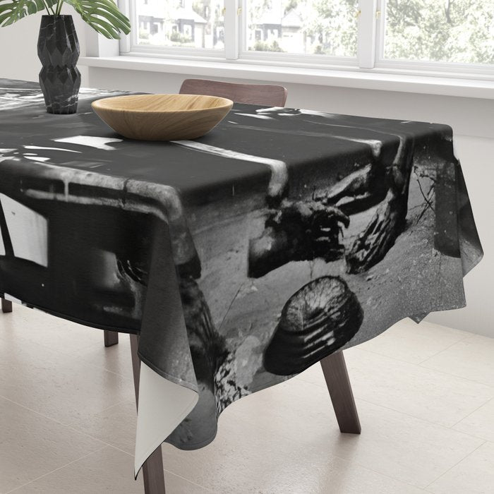 Six Skeletons Smoking vintage black and white photograph / photography poster Tablecloth Gallery Image 3