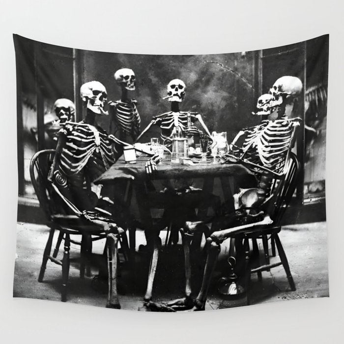 Six Skeletons Smoking vintage black and white photograph / photography poster Wall Tapestry Gallery Image 1