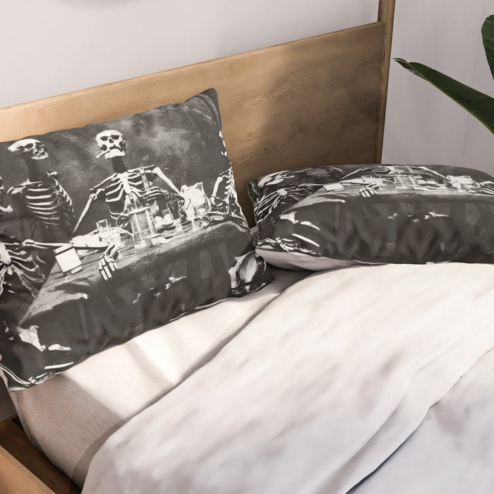 Six Skeletons Smoking vintage black and white photograph / photography poster Pillow Sham Gallery Image 2