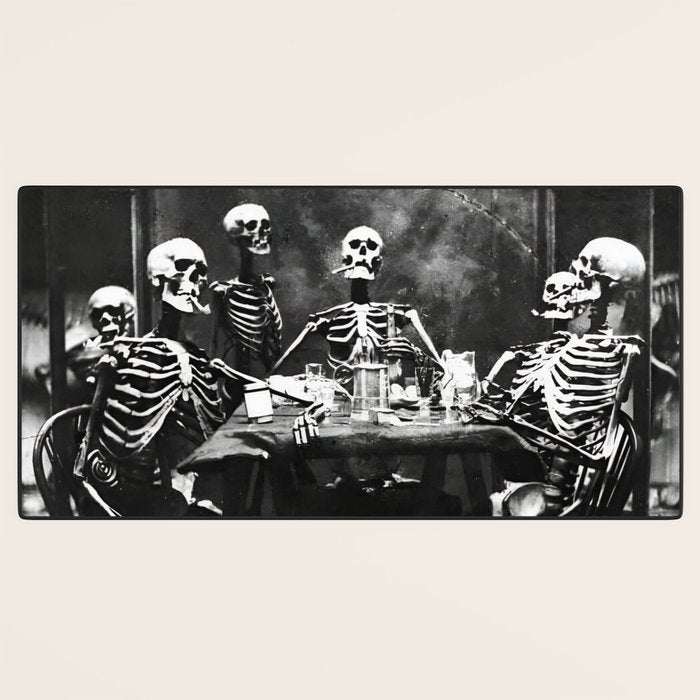 Six Skeletons Smoking vintage black and white photograph / photography poster Desk Mat Gallery Image 3