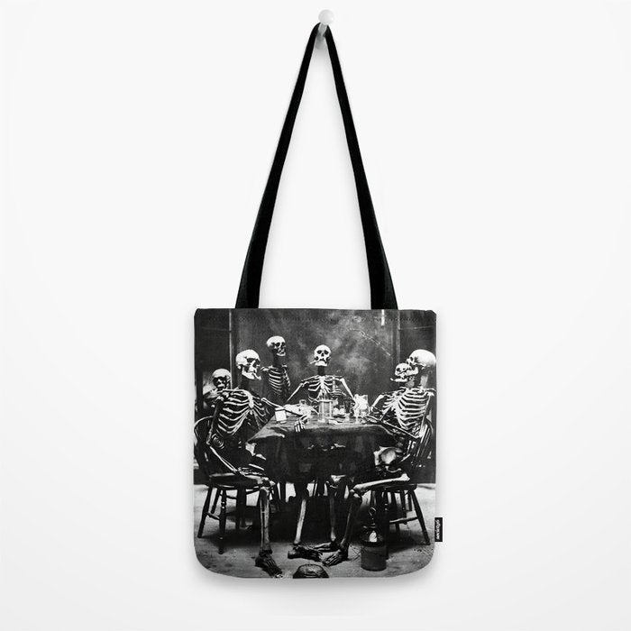 Six Skeletons Smoking vintage black and white photograph / photography poster Tote Bag Gallery Image 2
