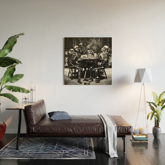Six Skeletons Smoking vintage black and white photograph / photography poster Wood Wall Art Gallery Image 2