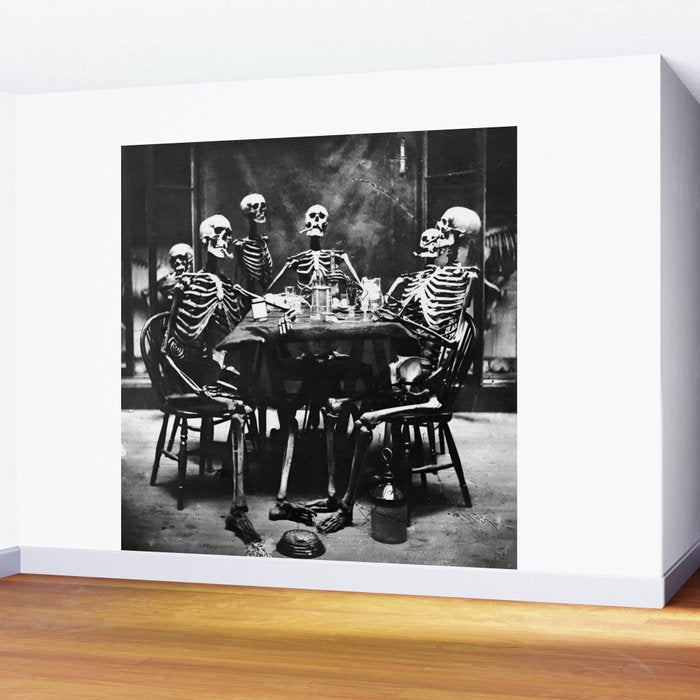 Six Skeletons Smoking vintage black and white photograph / photography poster Wall Mural Gallery Image 2