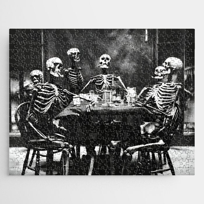 Six Skeletons Smoking vintage black and white photograph / photography poster Jigsaw Puzzle Gallery Image 1
