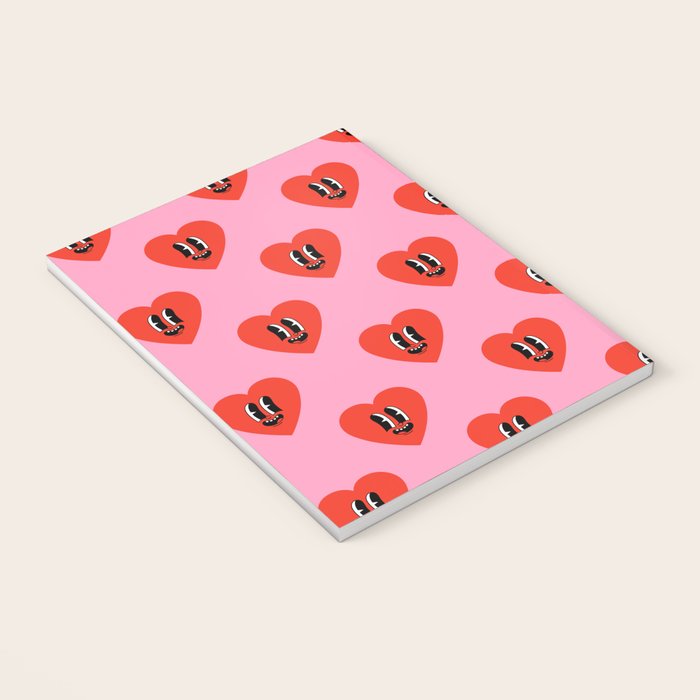 Funny retro love heart cartoon pattern Notebook Gallery Image 3