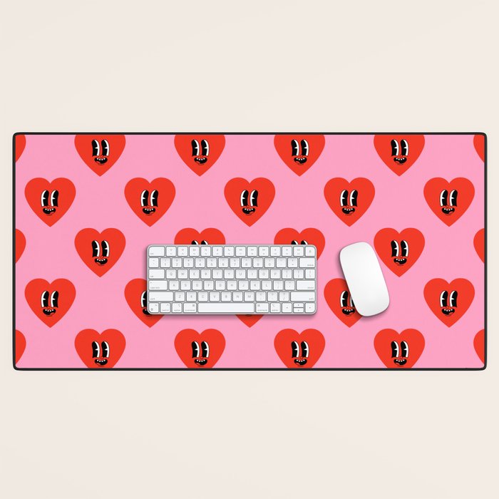 Funny retro love heart cartoon pattern Desk Mat Gallery Image 1