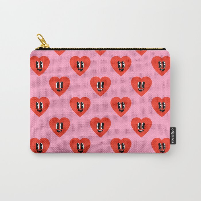 Funny retro love heart cartoon pattern Carry All Pouch Gallery Image 1