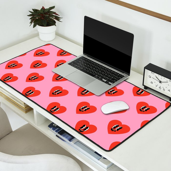Funny retro love heart cartoon pattern Desk Mat Gallery Image 2