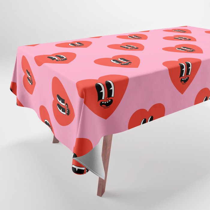 Funny retro love heart cartoon pattern Tablecloth Gallery Image 1