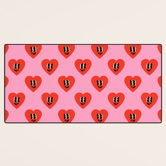 Funny retro love heart cartoon pattern Desk Mat Gallery Image 3