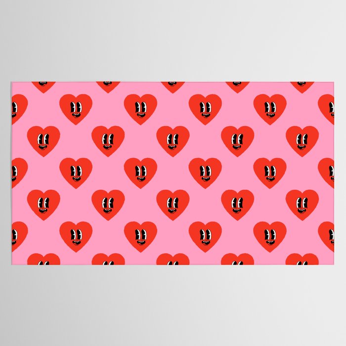 Funny retro love heart cartoon pattern Tablecloth Gallery Image 2
