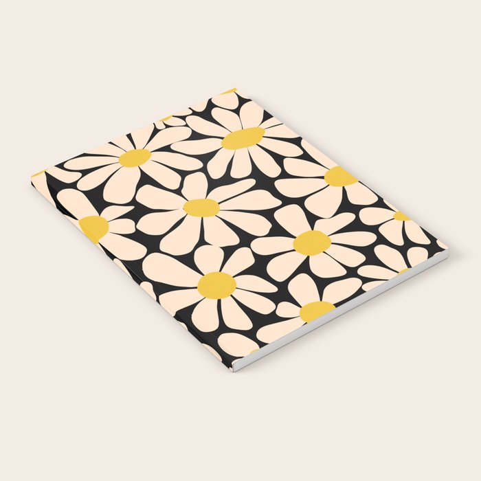Retro Fun Floral - Off-white, Yellow and Black Notebook Gallery Image 1