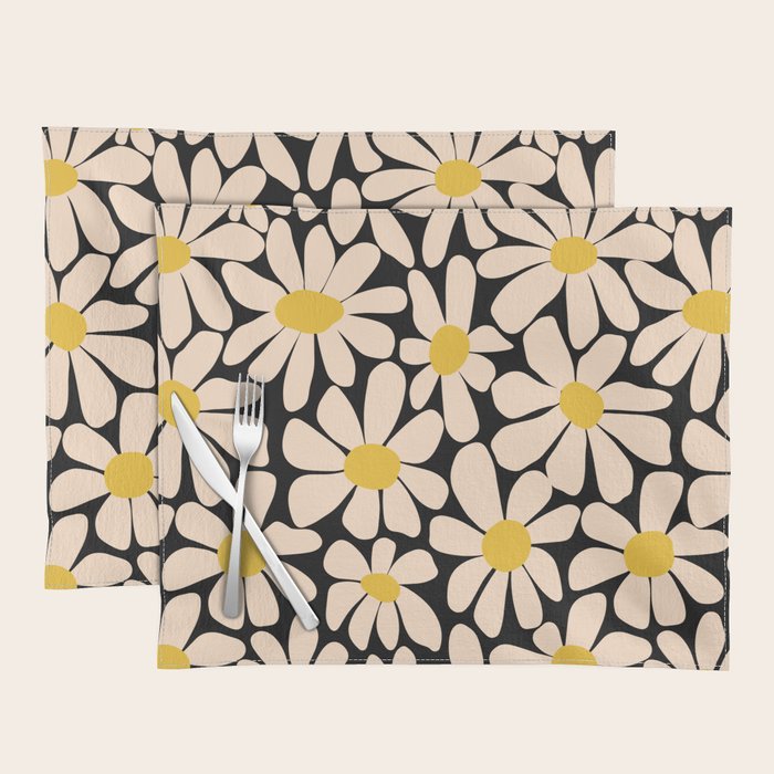 Retro Fun Floral - Off-white, Yellow and Black Placemat Gallery Image 1