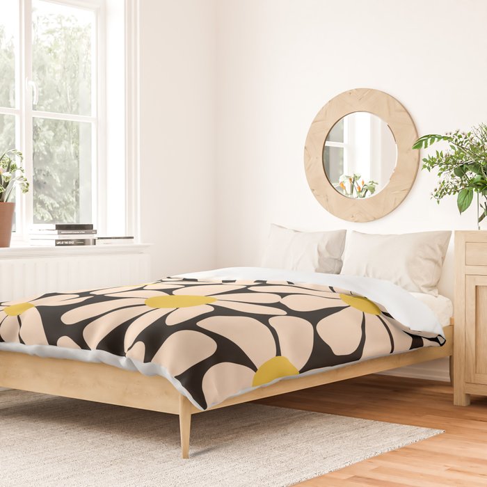 Retro Fun Floral - Off-white, Yellow and Black Duvet Cover Gallery Image 2