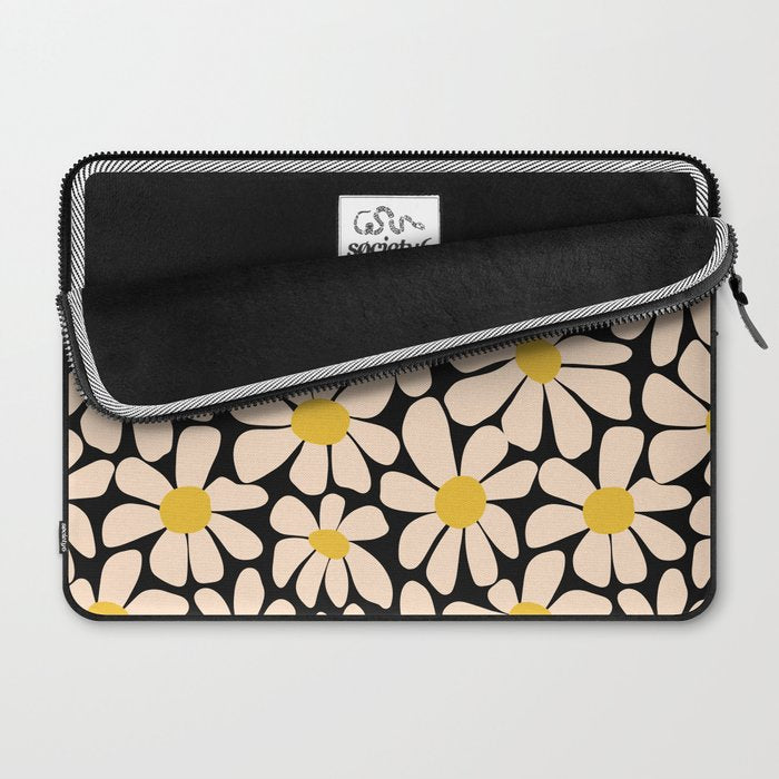 Retro Fun Floral - Off-white, Yellow and Black Laptop Sleeve Gallery Image 2
