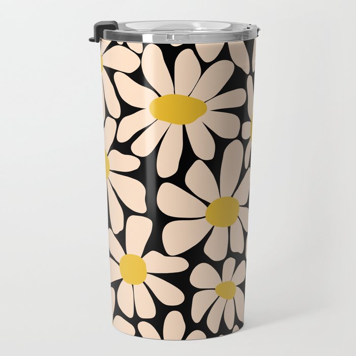 Retro Fun Floral - Off-white, Yellow and Black Travel Mug Gallery Image 3