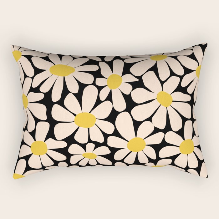 Retro Fun Floral - Off-white, Yellow and Black Rectangular Pillow Gallery Image 2
