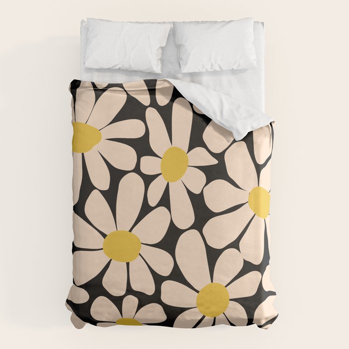 Retro Fun Floral - Off-white, Yellow and Black Duvet Cover Gallery Image 6