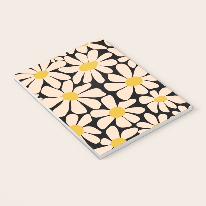 Retro Fun Floral - Off-white, Yellow and Black Notebook Gallery Image 3