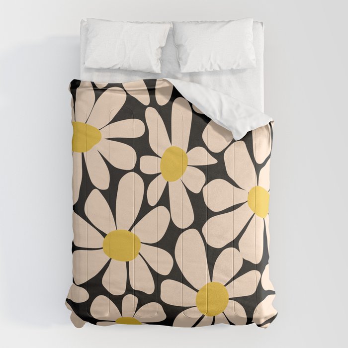 Retro Fun Floral - Off-white, Yellow and Black Comforter Gallery Image 6