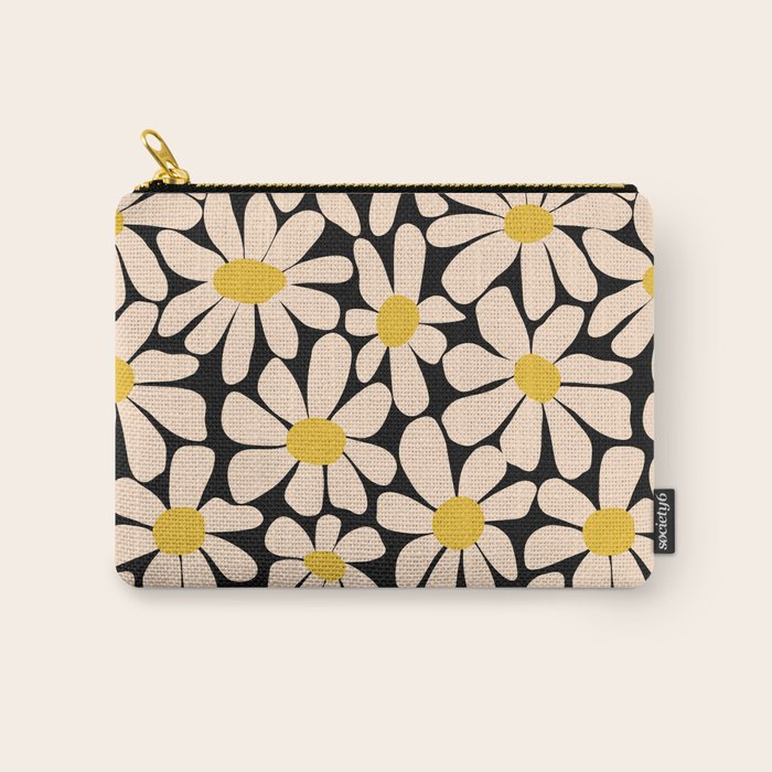 Retro Fun Floral - Off-white, Yellow and Black Carry All Pouch Gallery Image 1