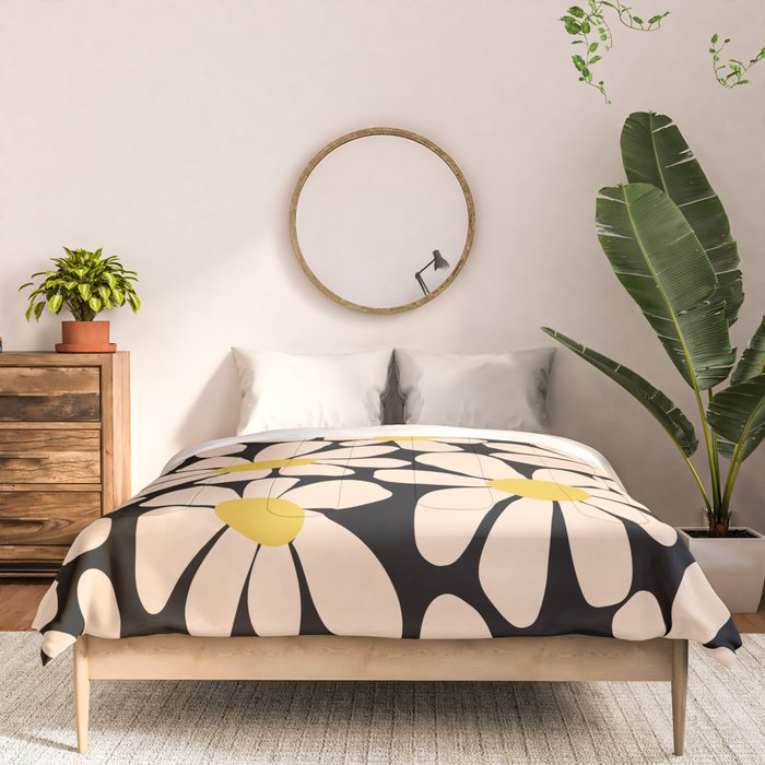 Retro Fun Floral - Off-white, Yellow and Black Comforter Gallery Image 3