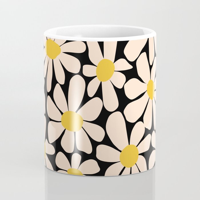 Retro Fun Floral - Off-white, Yellow and Black Coffee Mug Gallery Image 4