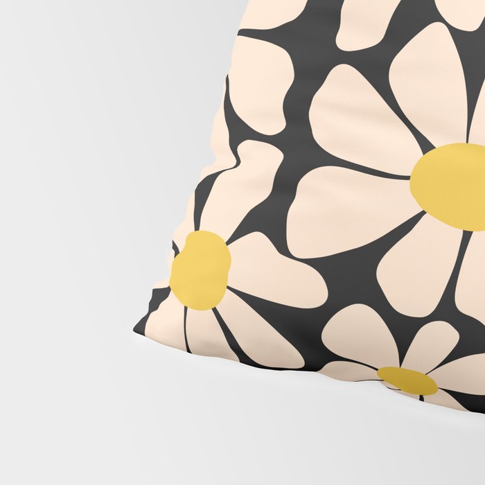 Retro Fun Floral - Off-white, Yellow and Black Pillow Sham Gallery Image 4